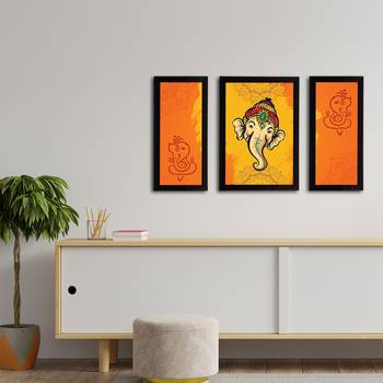 eCraftIndia Set of 3 Lord Ganesha Satin Matt Texture UV Art Painting 3