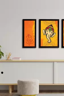 eCraftIndia Set of 3 Lord Ganesha Satin Matt Texture UV Art Painting