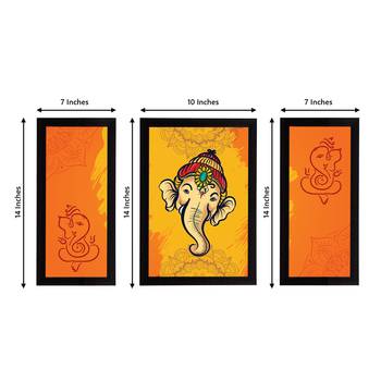 eCraftIndia Set of 3 Lord Ganesha Satin Matt Texture UV Art Painting 4