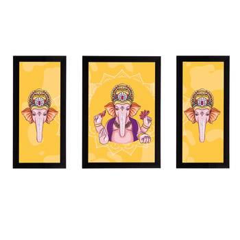 eCraftIndia Set of 3 Lord Ganesha Satin Matt Texture UV Art Painting 1