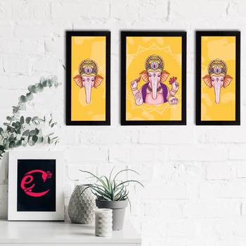 eCraftIndia Set of 3 Lord Ganesha Satin Matt Texture UV Art Painting 2