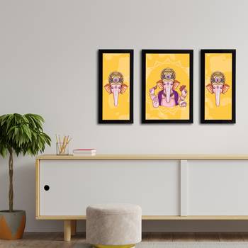 eCraftIndia Set of 3 Lord Ganesha Satin Matt Texture UV Art Painting 3