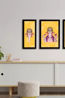 eCraftIndia Set of 3 Lord Ganesha Satin Matt Texture UV Art Painting