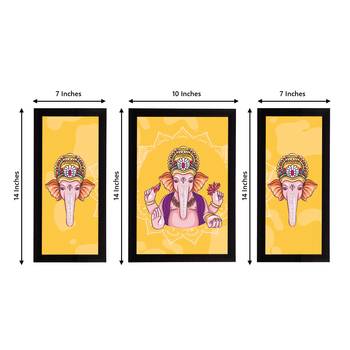 eCraftIndia Set of 3 Lord Ganesha Satin Matt Texture UV Art Painting 4