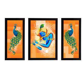 eCraftIndia Set of 3 Lord Krishna Satin Matt Texture UV Art Painting 1