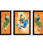 eCraftIndia Set of 3 Lord Krishna Satin Matt Texture UV Art Painting
