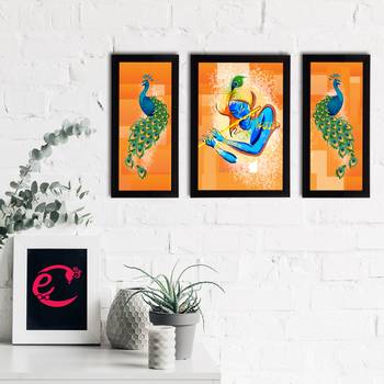 eCraftIndia Set of 3 Lord Krishna Satin Matt Texture UV Art Painting 2