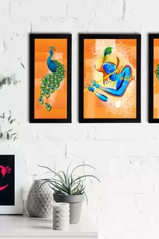 eCraftIndia Set of 3 Lord Krishna Satin Matt Texture UV Art Painting