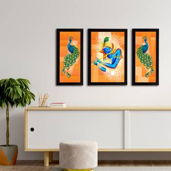 eCraftIndia Set of 3 Lord Krishna Satin Matt Texture UV Art Painting 3