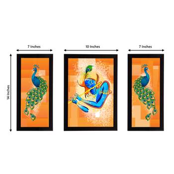 eCraftIndia Set of 3 Lord Krishna Satin Matt Texture UV Art Painting 4