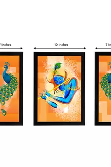 eCraftIndia Set of 3 Lord Krishna Satin Matt Texture UV Art Painting