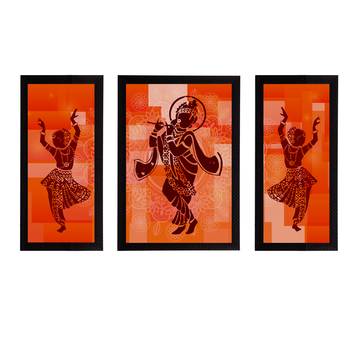 eCraftIndia Set of 3 Lord Krishna Satin Matt Texture UV Art Painting 1