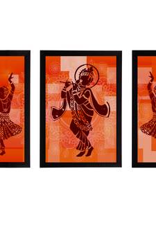 eCraftIndia Set of 3 Lord Krishna Satin Matt Texture UV Art Painting