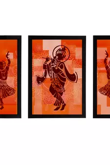 eCraftIndia Set of 3 Lord Krishna Satin Matt Texture UV Art Painting