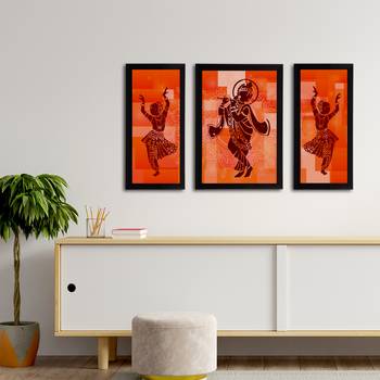 eCraftIndia Set of 3 Lord Krishna Satin Matt Texture UV Art Painting 3