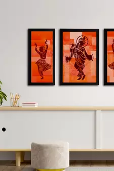 eCraftIndia Set of 3 Lord Krishna Satin Matt Texture UV Art Painting