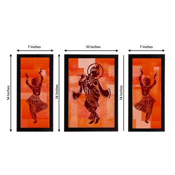 eCraftIndia Set of 3 Lord Krishna Satin Matt Texture UV Art Painting 4