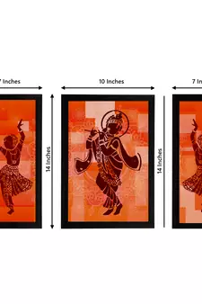 eCraftIndia Set of 3 Lord Krishna Satin Matt Texture UV Art Painting