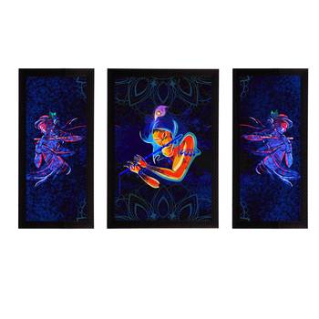 eCraftIndia Set of 3 Lord Krishna Satin Matt Texture UV Art Painting 1