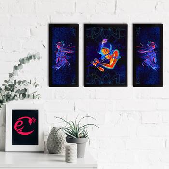 eCraftIndia Set of 3 Lord Krishna Satin Matt Texture UV Art Painting 2