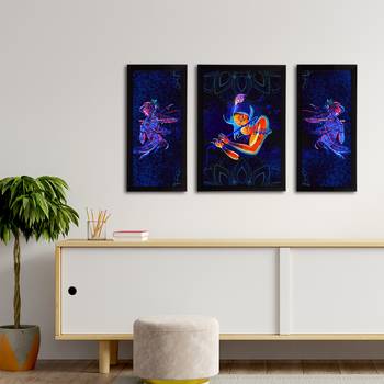 eCraftIndia Set of 3 Lord Krishna Satin Matt Texture UV Art Painting 3