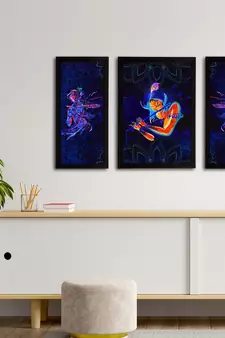 eCraftIndia Set of 3 Lord Krishna Satin Matt Texture UV Art Painting