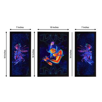 eCraftIndia Set of 3 Lord Krishna Satin Matt Texture UV Art Painting 4