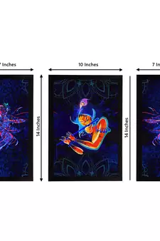eCraftIndia Set of 3 Lord Krishna Satin Matt Texture UV Art Painting