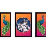 eCraftIndia Set of 3 Lord Krishna Satin Matt Texture UV Art Painting