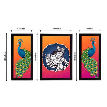 eCraftIndia Set of 3 Lord Krishna Satin Matt Texture UV Art Painting 2
