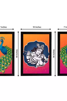 eCraftIndia Set of 3 Lord Krishna Satin Matt Texture UV Art Painting