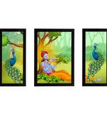 eCraftIndia Set of 3 Lord Krishna Satin Matt Texture UV Art Painting