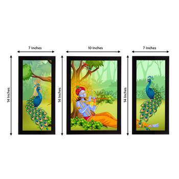 eCraftIndia Set of 3 Lord Krishna Satin Matt Texture UV Art Painting 2