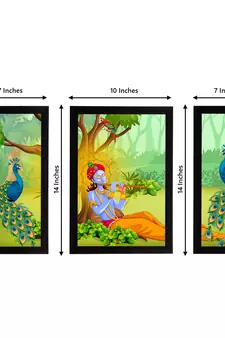 eCraftIndia Set of 3 Lord Krishna Satin Matt Texture UV Art Painting