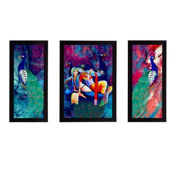 eCraftIndia Set of 3 Lord Krishna Satin Matt Texture UV Art Painting 1