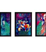 eCraftIndia Set of 3 Lord Krishna Satin Matt Texture UV Art Painting