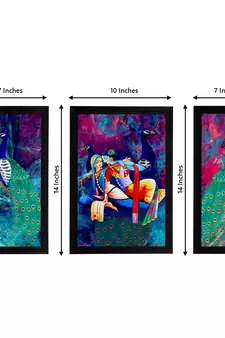 eCraftIndia Set of 3 Lord Krishna Satin Matt Texture UV Art Painting