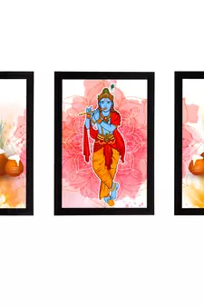 eCraftIndia Set of 3 Lord Krishna Satin Matt Texture UV Art Painting