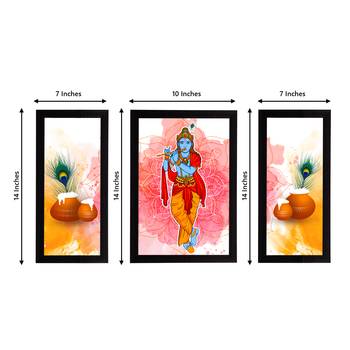 eCraftIndia Set of 3 Lord Krishna Satin Matt Texture UV Art Painting 2