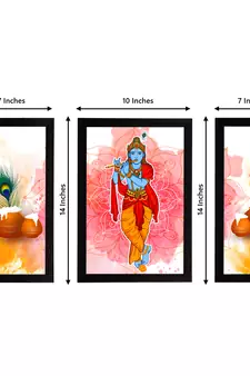 eCraftIndia Set of 3 Lord Krishna Satin Matt Texture UV Art Painting