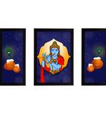 eCraftIndia Set of 3 Lord Krishna Satin Matt Texture UV Art Painting