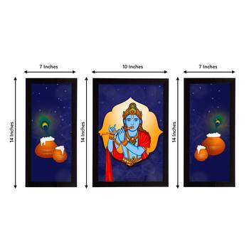 eCraftIndia Set of 3 Lord Krishna Satin Matt Texture UV Art Painting 2