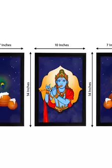 eCraftIndia Set of 3 Lord Krishna Satin Matt Texture UV Art Painting