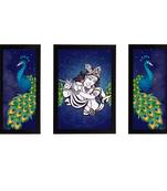 eCraftIndia Set of 3 Lord Krishna Satin Matt Texture UV Art Painting