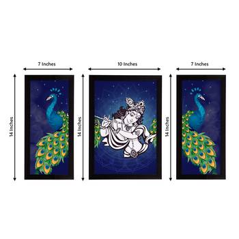 eCraftIndia Set of 3 Lord Krishna Satin Matt Texture UV Art Painting 2