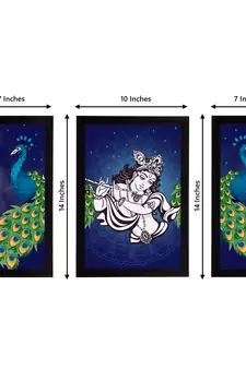 eCraftIndia Set of 3 Lord Krishna Satin Matt Texture UV Art Painting