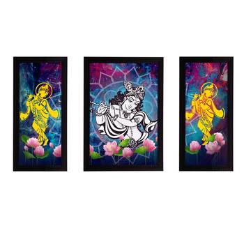 eCraftIndia Set of 3 Lord Krishna Satin Matt Texture UV Art Painting 1