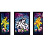 eCraftIndia Set of 3 Lord Krishna Satin Matt Texture UV Art Painting