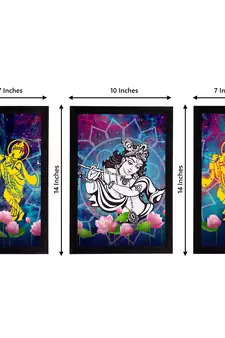 eCraftIndia Set of 3 Lord Krishna Satin Matt Texture UV Art Painting
