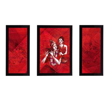 eCraftIndia Set of 3 Radha Krishna Satin Matt Texture UV Art Painting 1